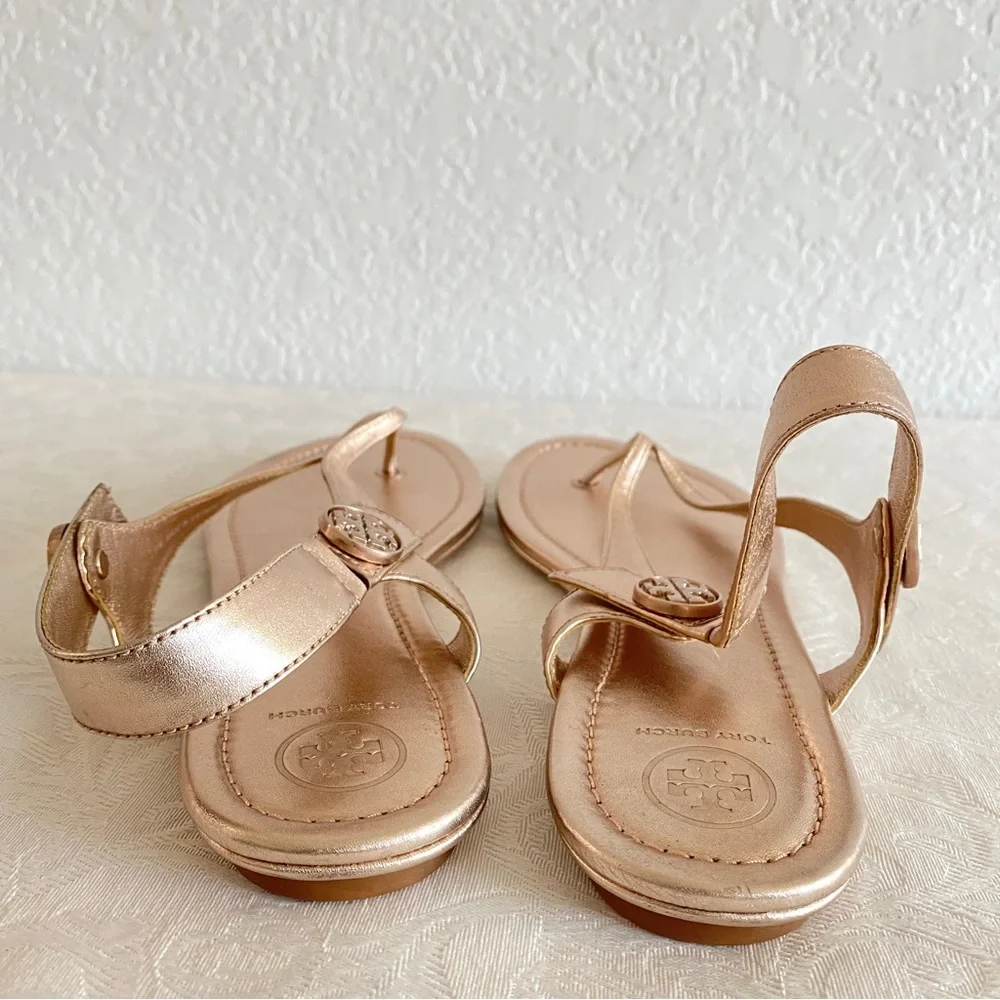 TORY BURCH rose gold Minnie Leather Travel Sandals